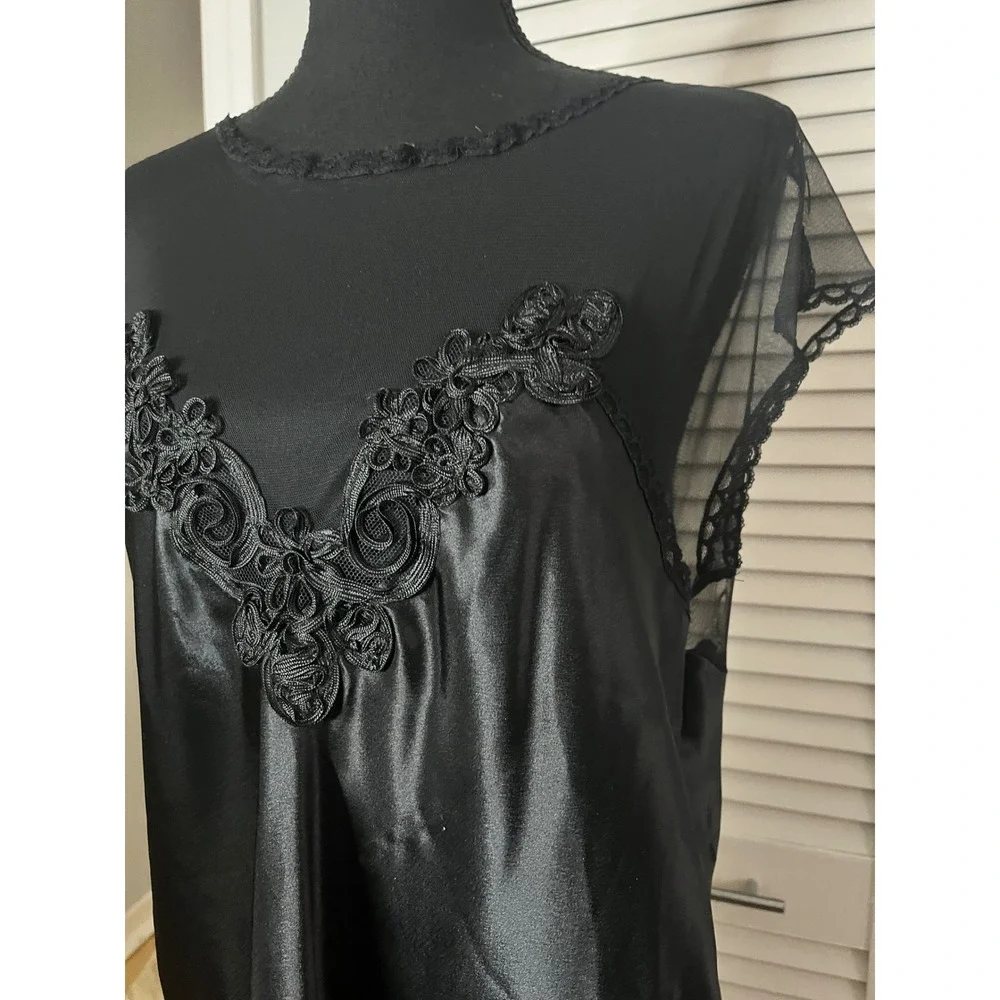 Vtg California Dynasty Nightgown Women's Medium Black‎ Liquid Satin